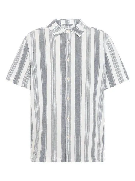 KnowledgeCotton Apparel KnowledgeCotton Apparel Lockeres Kurzarmhemd mit Streifen aus Bio-Baumwolle, Blau-blue-stripe, – Produktbild 2 von 3
