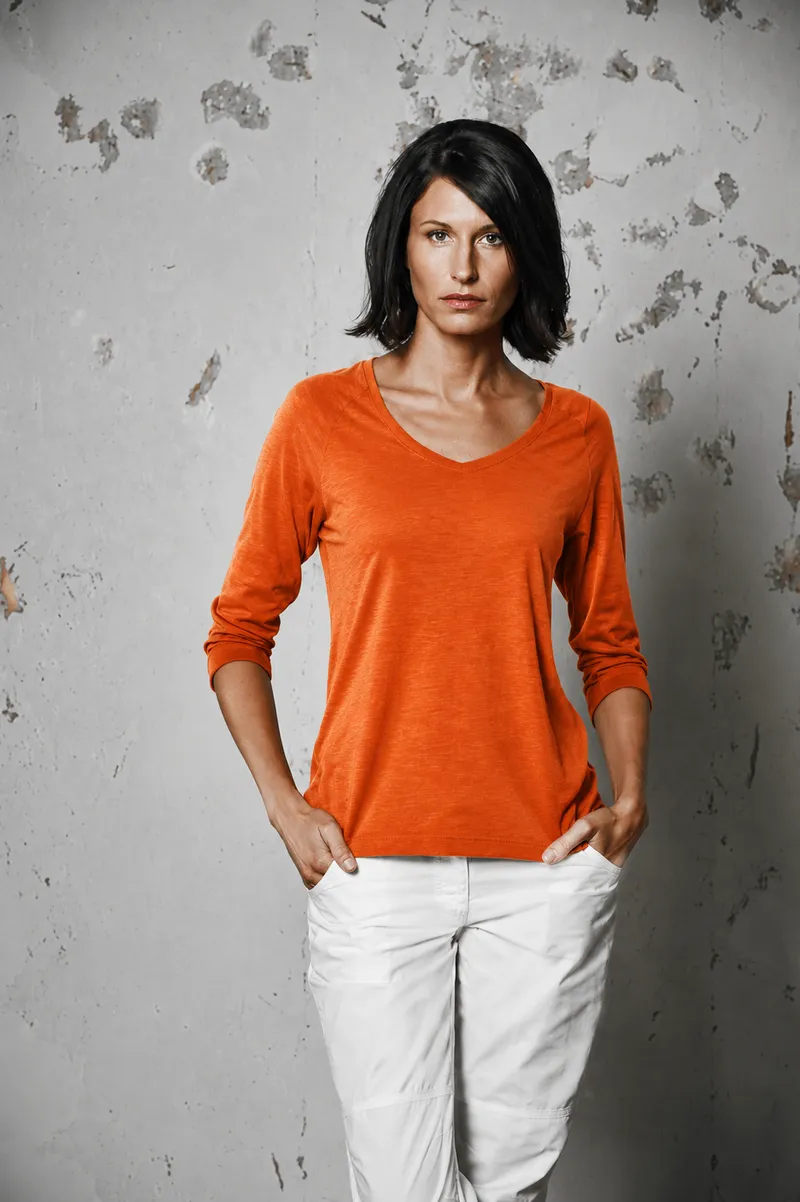 HempAge Hempage Damen vegan Raglan Shirt In Nektarinenorange, Orange, – Produktbild 2 von 2