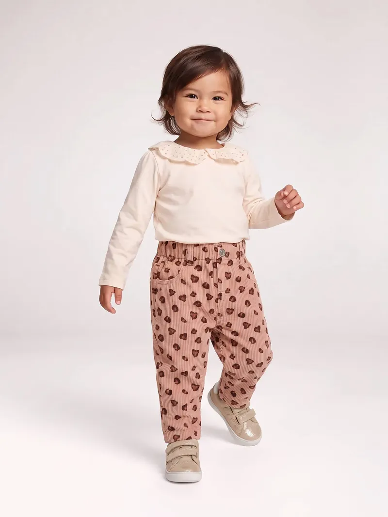 Vertbaudet Baby Cordhose mit Leo-Print, Blush, – Produktbild 1 von 3