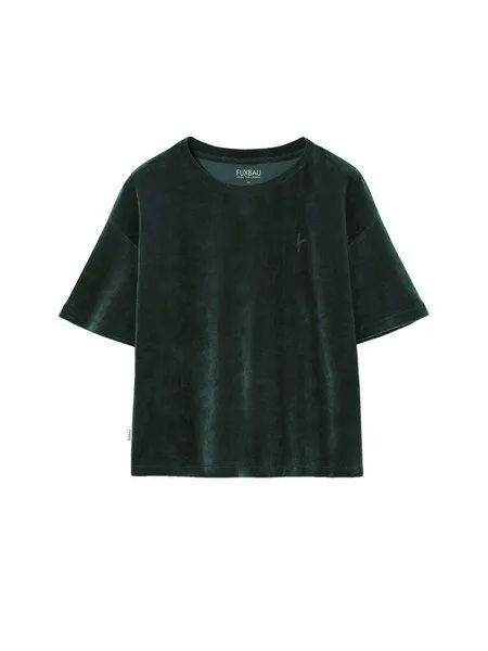 FUXBAU FUXBAU Frauen Cropped Samt T-Shirt, Grün, – Produktbild 3 von 4