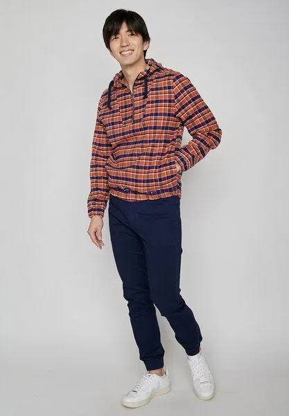 GreenBomb GREENBOMB Mirror - Lässiger Half-Zip aus Bio-Baumwolle / GOTS / Fair & Vegan, Orange (burned orange check), – Produktbild 4 von 4