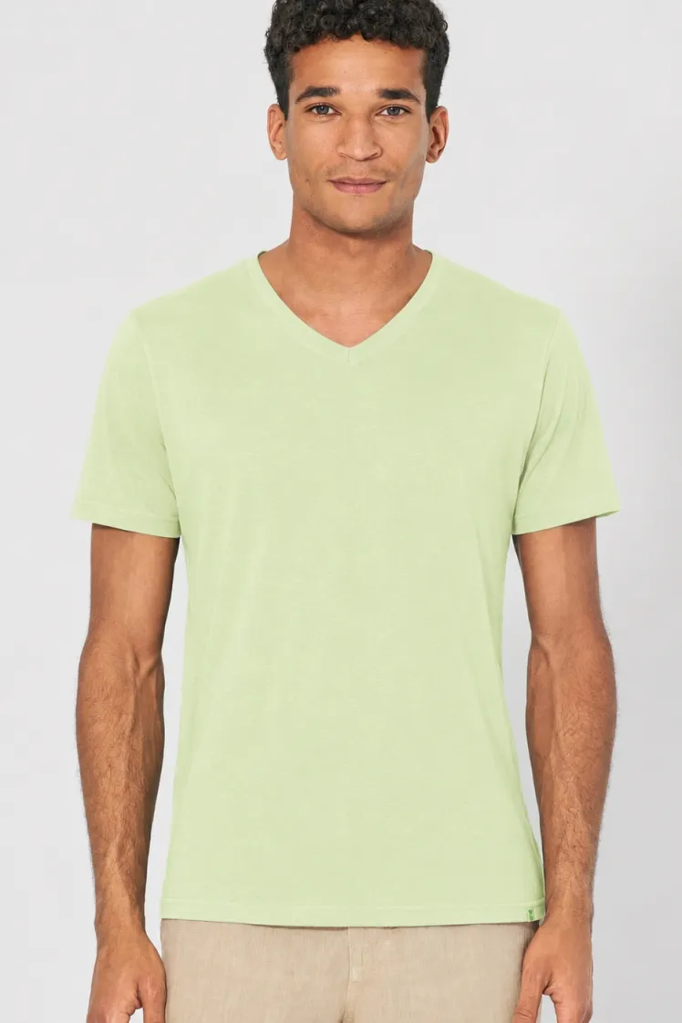 HempAge Hempage Herren vegan T-Shirt Mit V-Ausschnitt Schmal Geschnitten Matcha Grün, Grün, – Produktbild 2 von 2