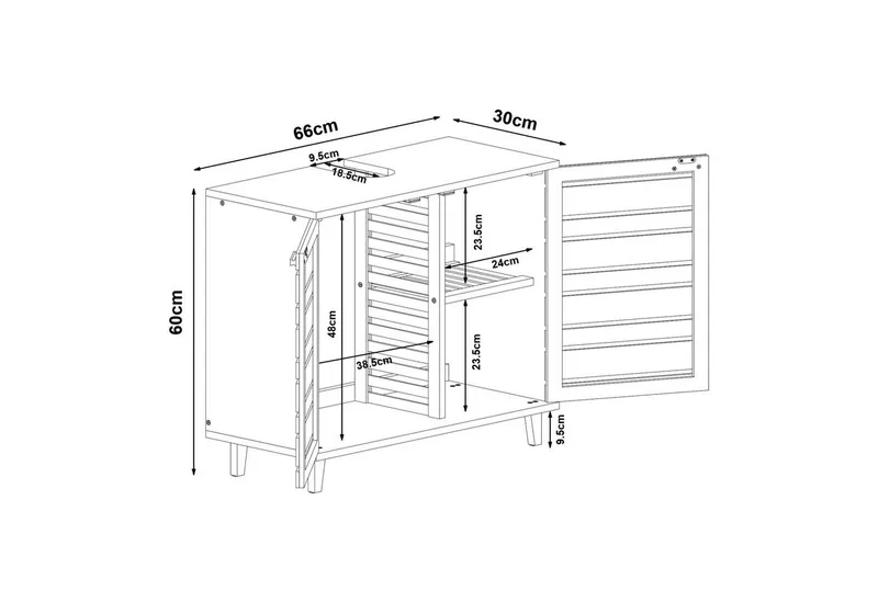 en.casa Waschbeckenunterschrank »Epind« Badezimmerschrank 60 x 66 x 30 cm Bambus Natur, Beige, – Produktbild 3 von 5