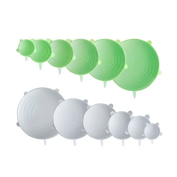 pandoo pandoo 6 dehnbare Silikondeckel im Set zum Abdecken und Frischhalten, Weiss, – Produktbild 2 von 4