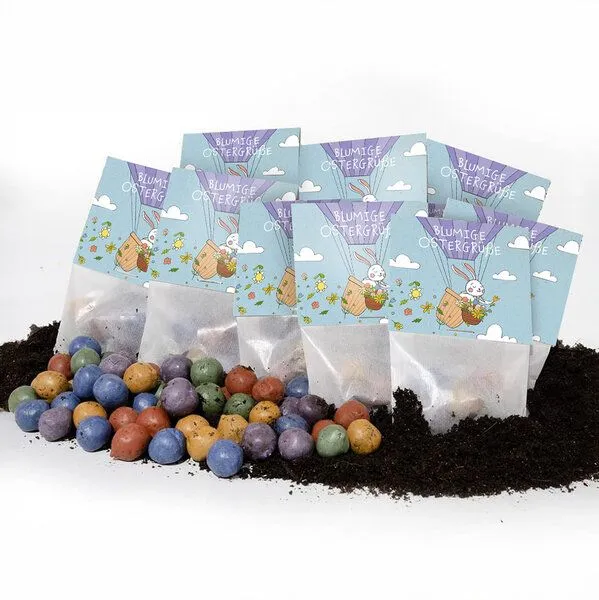 Die Stadtgärtner Die Stadtgärtner 10x5 Blumenmurmeln im Tütchen "Ostergrüße" I Ostergeschenk für Kinder I Kleinigkeit zu Ostern I Geschenk zu Ostern I Kleine Geschenk für Osternest oder Osterkörbchen – Produktbild 3 von 4