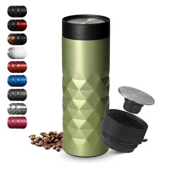 elasto elasto Thermobecher 440 ml aus Edelstahl - doppelwandiger Kaffeebecher to go - auslaufsicherer Isolierbecher, Grün, – Produktbild 1 von 4