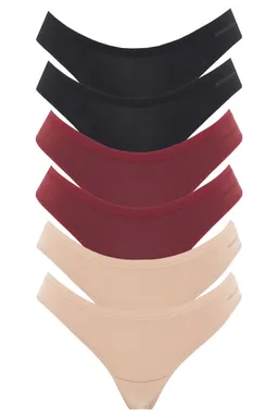 ORGANICATION ORGANICATION Damen vegan Multipack 6er-Pack Tanga Kavinn Schwarz, Beige & Bordeaux – Produktbild 1 von 1