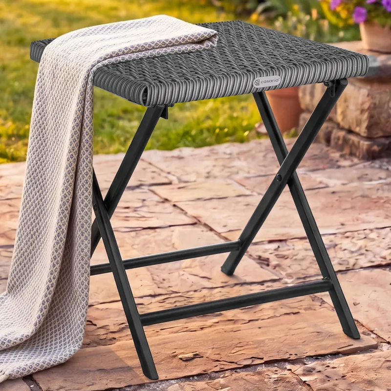 Casaria® Polyrattan Klapphocker Anthrazit 3in1 120kg Belastbarkeit 43x40x44cm klappbar leicht tragbar außen wetterfest – Produktbild 2 von 2