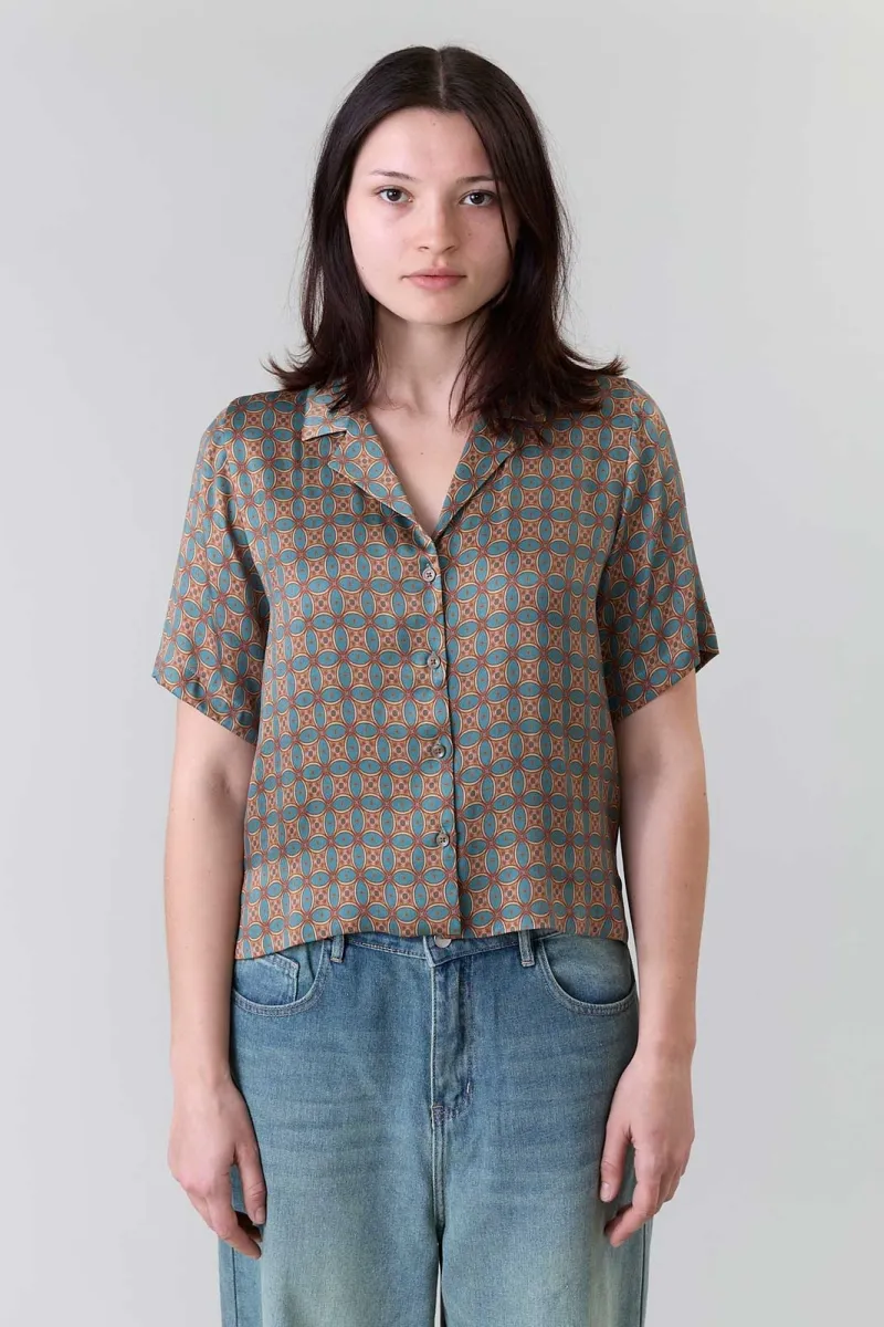 Yahmo Yahmo Damen vegan Hemd Elfie Atlas Beige Blau, Beige, – Produktbild 2 von 2