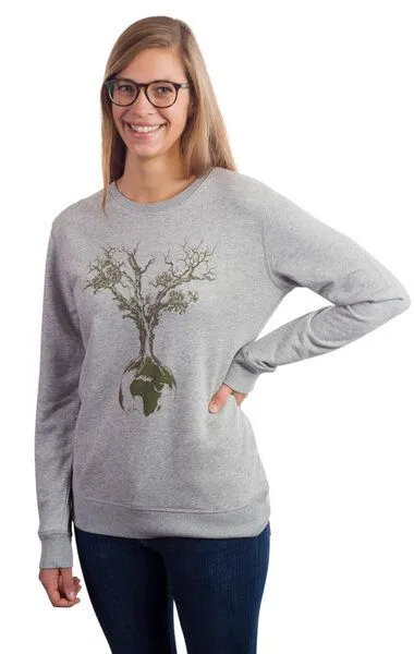 Life-Tree Life-Tree Sweater aus Biobaumwolle Fairwear für Damen "Weltenbaum" in Heather Grey – Produktbild 4 von 5
