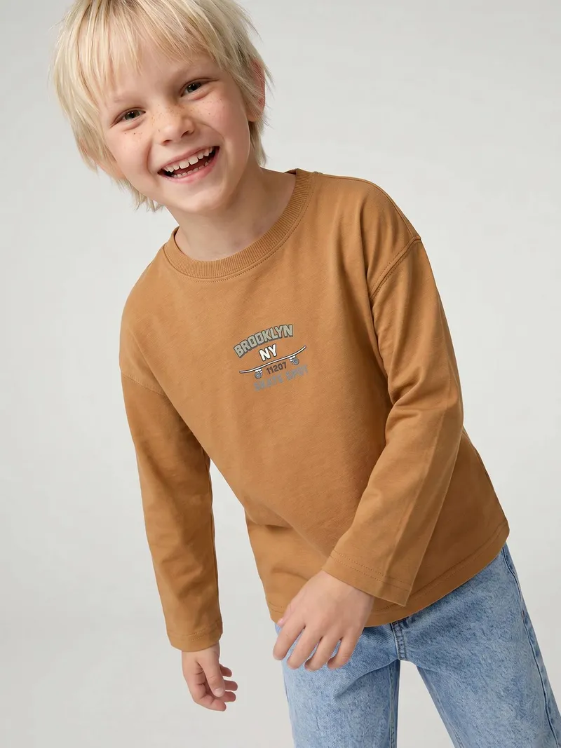 Vertbaudet Shirt Jungen Print vorn und hinten ocker, Ocker, – Produktbild 2 von 4