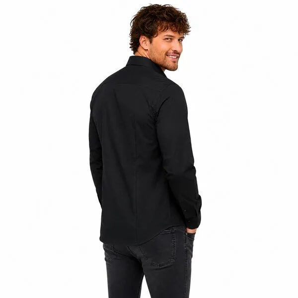 Bruno Barella Bruno Barella Herren Business Hemd aus ägäischer Bio-Baumwolle – Regular Fit mit Brusttasche, Schwarz, – Produktbild 3 von 4