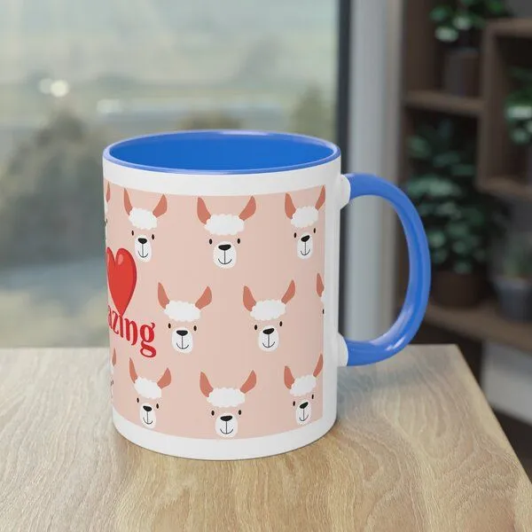PepMelon PepMelon Lama Tasse mit Farbe innen, Be Llamazing, lustige Lama Weihnachtstasse, Blau, – Produktbild 4 von 4