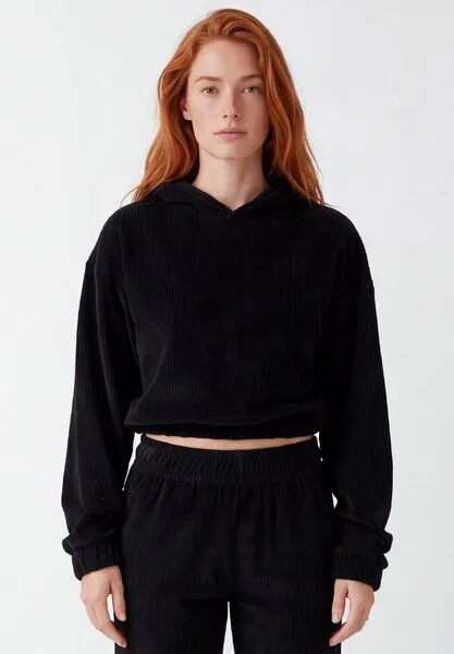 ORGANICATION ORGANICATION Cropped Cord-Hoodie aus Bio-Baumwolle, Black, – Produktbild 2 von 4