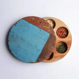 Good To Give Good To Give Gewürzbox aus recyceltem Altholz | handgefertigte Masala Dabba mit 7 Fächern, Ø 25 cm, Indien – Produktbild 1 von 1
