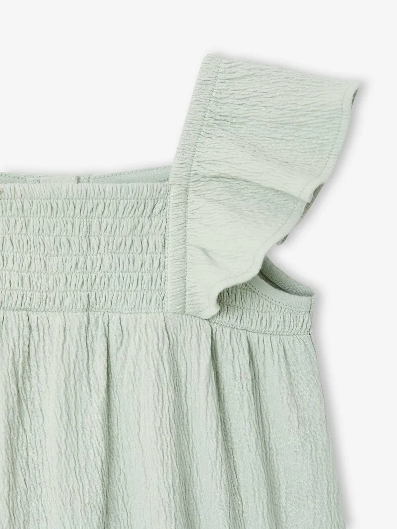 Vertbaudet Baby Kurzoverall mit gesmokten Ausschnitt und Volantärmeln, Aqua, – Produktbild 3 von 4