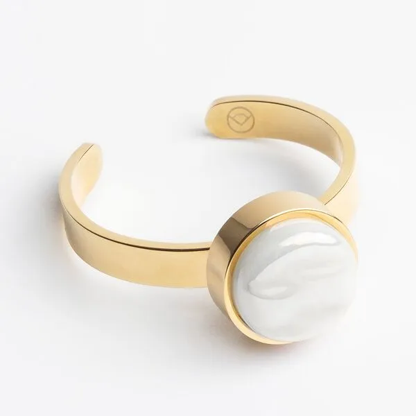 ALEXASCHA ALEXASCHA Größenverstellbarer Ring mit Stein | Goldring, Schneeweiß, – Produktbild 1 von 4