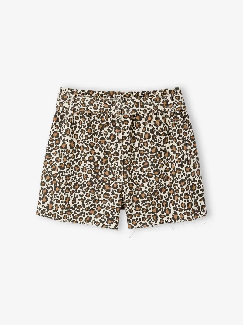 Vertbaudet Twill-Shorts mit Bindegürtel und leicht ausgefranstem Beinabschluss Mädchen vanille leo, Vanille leo, – Produktbild 2 von 4