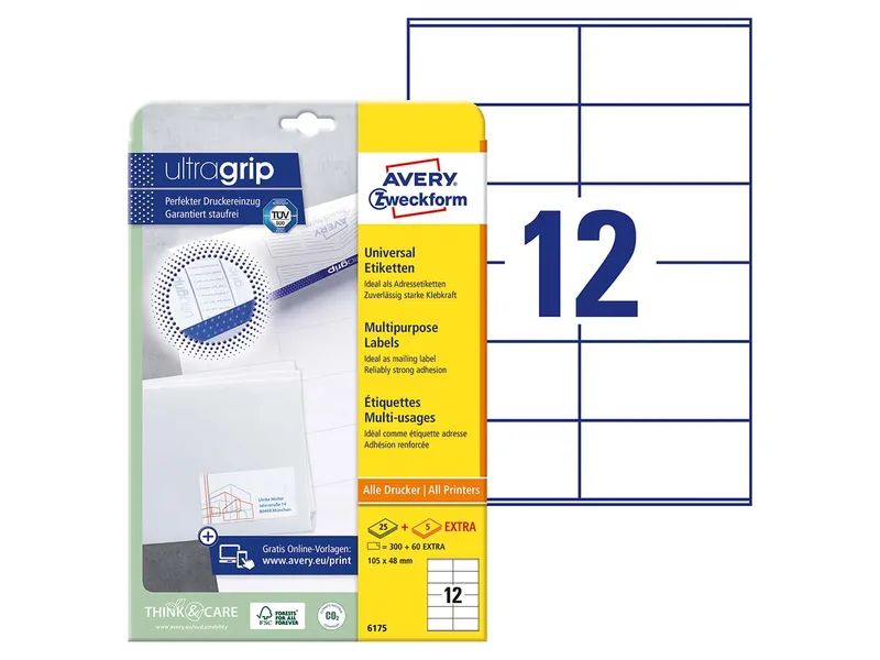 Avery Zweckform 300 Avery Zweckform Universaletiketten 105 x 48 mm, A4, permanent – Produktbild 1 von 1