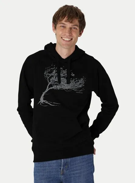 Peaces.bio - handbedruckte Biomode Peaces.bio - handbedruckte Biomode Bio-Herren-Kapuzensweater Windytree, Schwarz, – Produktbild 2 von 2