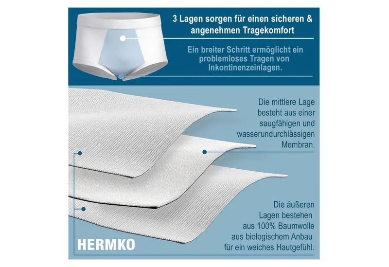 HERMKO Inkontinenzslip 993265 Inkontinenz Slip mit Weichbund aus Bio-Baumwolle Feinripp, Weiß, – Produktbild 5 von 5