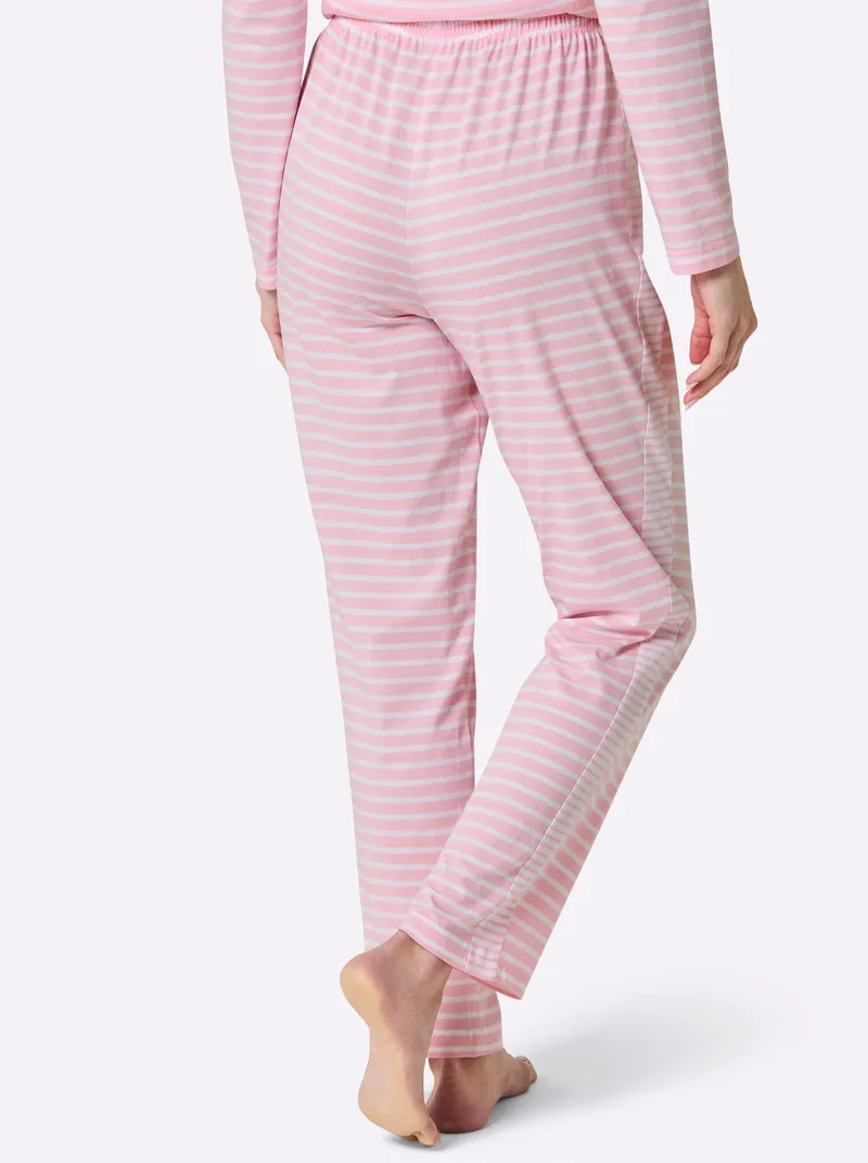 wäschepur Schlafanzug-Hose rosé-weiß-geringelt, Rosé-weiß-geringelt, – Produktbild 2 von 2