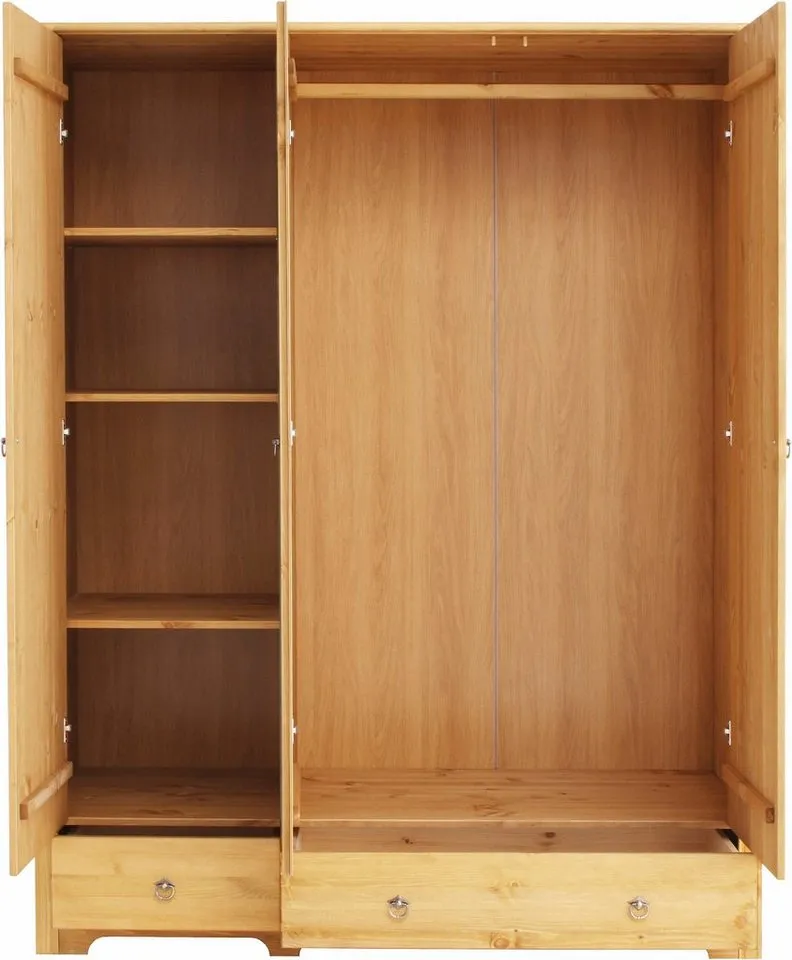OTTO home Kleiderschrank Hugo (3 Breiten: 106/200/245 cm H/T ca. 190/58 cm) aus massiver Kiefer im Landhausstil, mit Spiegel, Beige, – Produktbild 5 von 8
