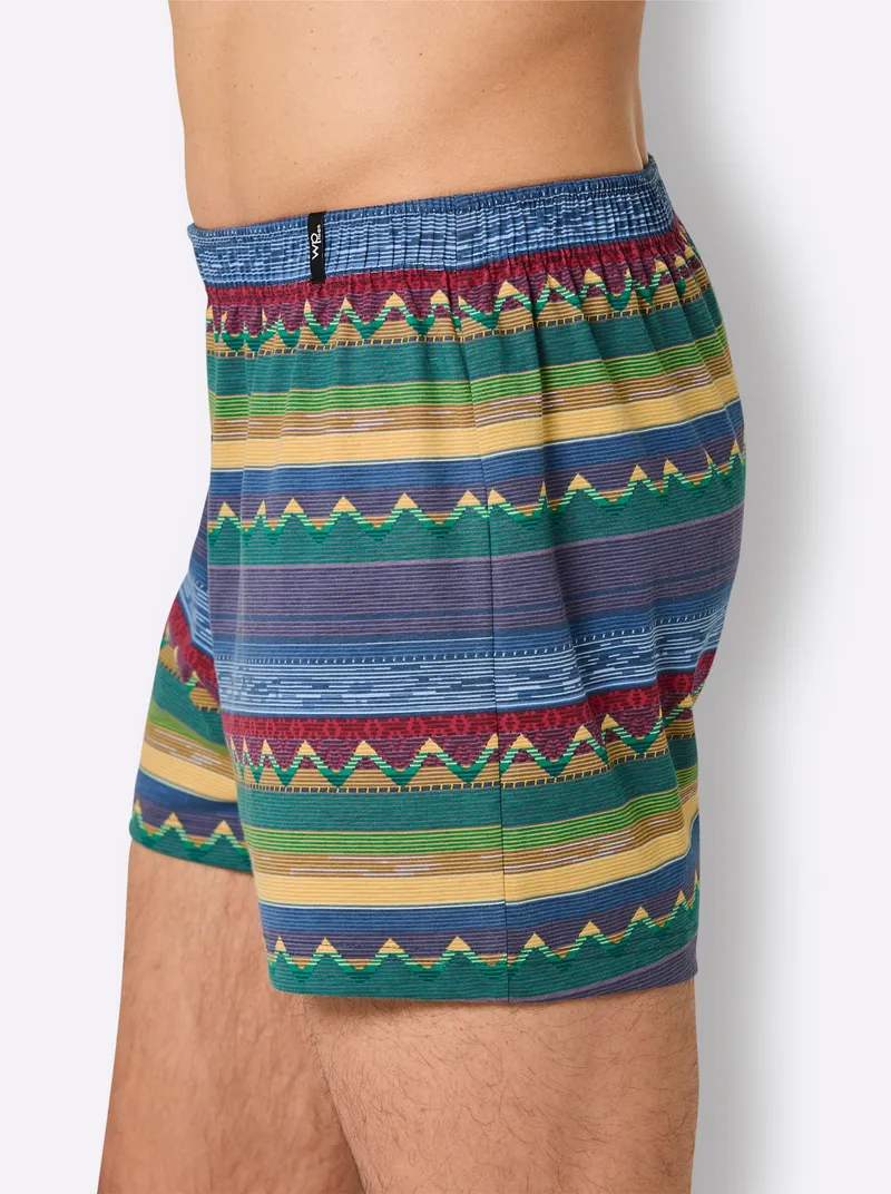 wäschepur men Boxershorts, Jeansblau-bedruckt + dunkelblau + kirsche, – Produktbild 2 von 3