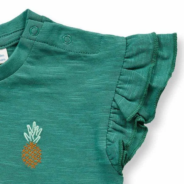 Sense Organics Sense Organics Baby T-Shirt in smaragdgrün, Modell ADA, Ananasstickerei auf smaragdgrün, – Produktbild 3 von 3