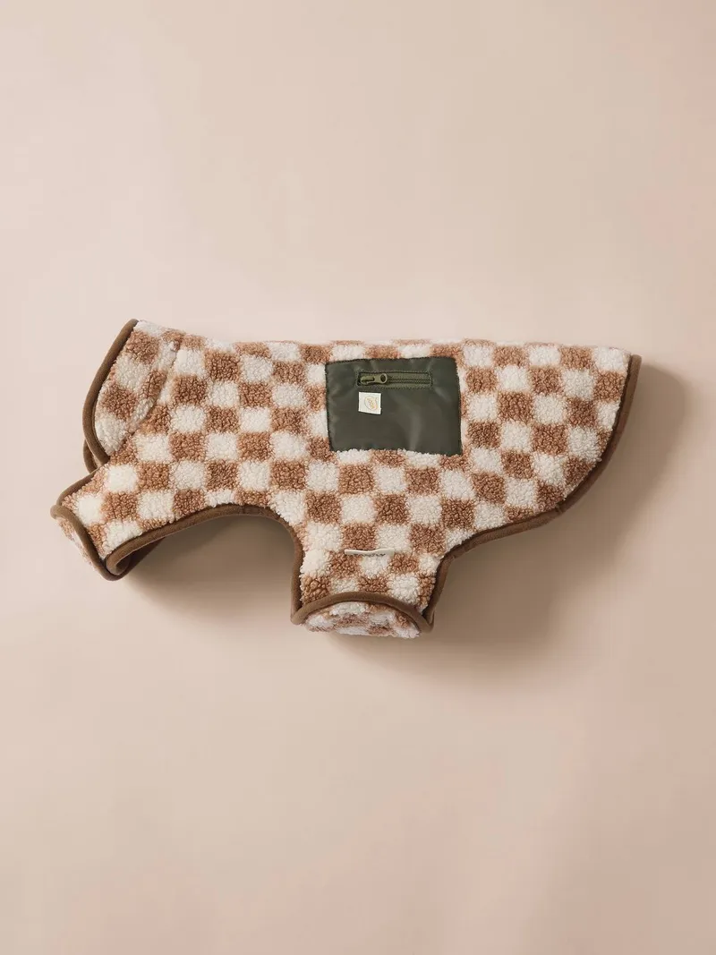 Vertbaudet Fleece-Mantel für Hunde mit kleiner Tasche, Braun kariert, – Produktbild 1 von 4
