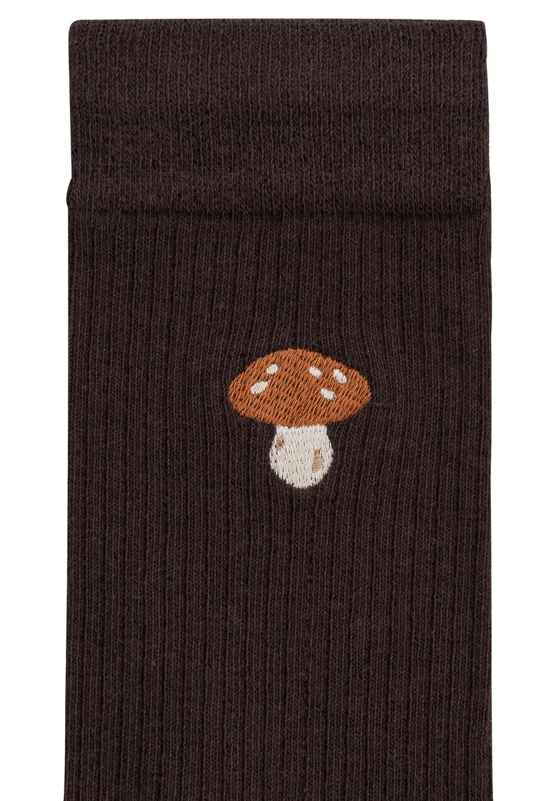 MELA MELA Gerippte Socken mit Stickerei, 1er Pack, Dunkelbraun/mushroom, – Produktbild 1 von 1