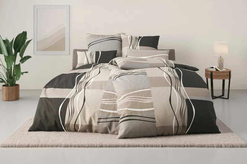 OTTO home Bettwäsche Kelian in Gr. 135x200, 155x220 cm u.a. Bettwäsche-Set mit Baumwolle, Polycotton recycelt, 2 teilig, in verschiedenen Qualitäten, gemusterte Bettwäsche, Beige|grau, – Produktbild 2 von 6