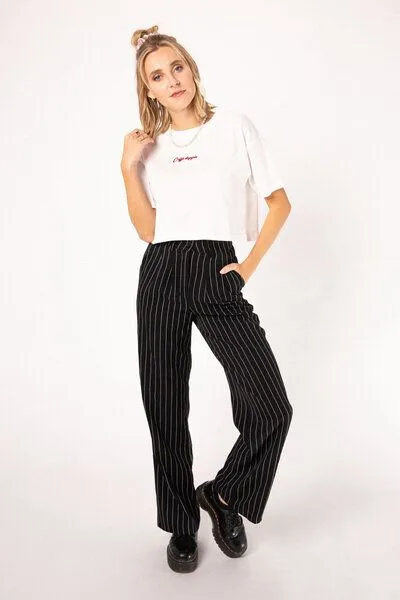 Coffee Fashion Coffee Fashion Caffé doppio Besticktes Bio Baumwoll Crop Top, Weiss, – Produktbild 2 von 3
