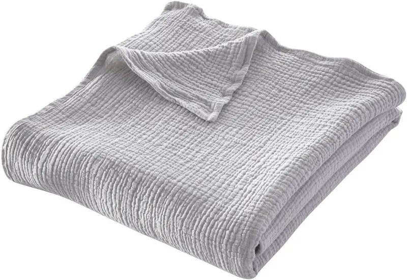 Wohndecke HEVIN, Musselin, 100% Baumwolle, Topseller!, LeGer Home by Lena Gercke, Tagesdecke im Baumwoll-Crinkle-Effekt, Musselin, leichte Kuscheldecke, Grau, – Produktbild 1 von 8