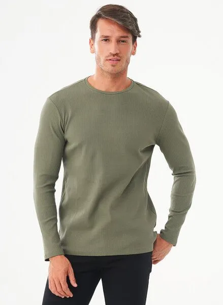 ORGANICATION ORGANICATION Geripptes Langarmshirt aus Bio-Baumwolle, Khaki, – Produktbild 1 von 4