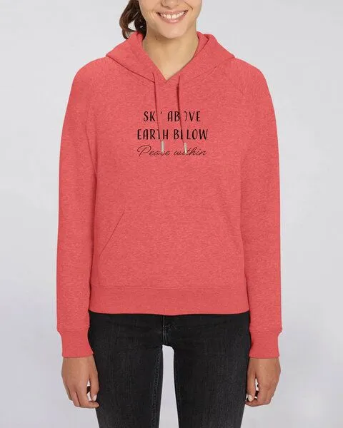Human Family Human Family Bio Damen Sweatshirt mit Kapuze "Trekker - Peace within", Rot-meliert, – Produktbild 1 von 3