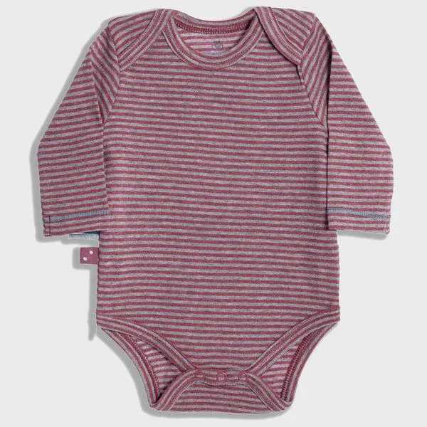OrganicEra Baby Langarm Bodysuit, gestreift 'OrganicEra' aus Bio Baumwolle, Bordeaux melange (rot), – Produktbild 2 von 3