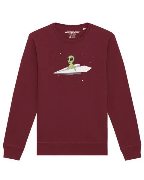 watapparel watapparel Sweatshirt Unisex Alien on a paper plane, Burgundy, – Produktbild 1 von 4