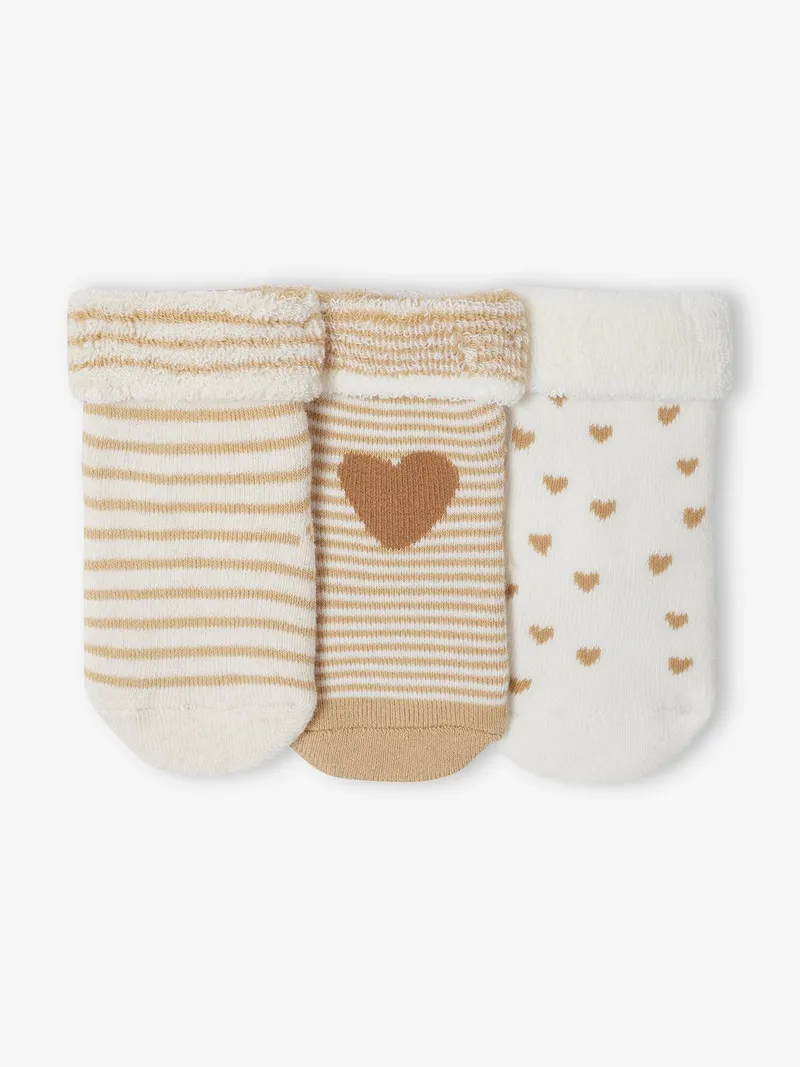 Vertbaudet 3er-Pack dicke Baby Socken HERZEN mit Umschlag, Hellbraun, – Produktbild 1 von 3