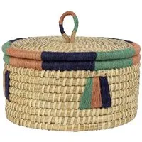 El Puente El Puente Korb mit Deckel | Fair Trade & Handmade aus Bangladesch, Blau,orange, – Produktbild 1 von 1
