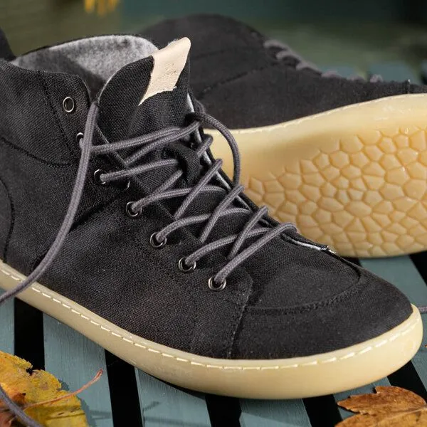 nahtur-design nahtur-design Knöchelhohe Barfuß-Sneaker | Bioleinen & Wolle | Barfußschuhe, Schwarz / bioleinen + schurwol, – Produktbild 3 von 4