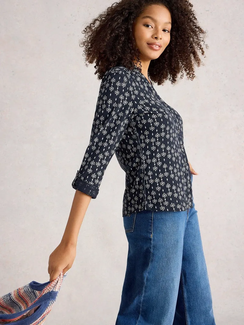 White Stuff Jerseybluse Annie - 40, Marine print, – Produktbild 3 von 4