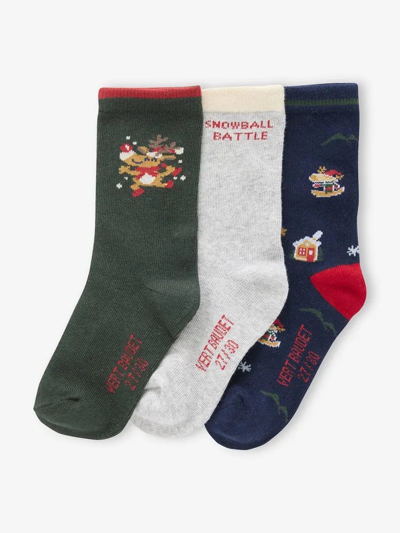 Vertbaudet 3er-Pack Weihnachts-Socken für Kinder, Grau meliert, – Produktbild 2 von 3