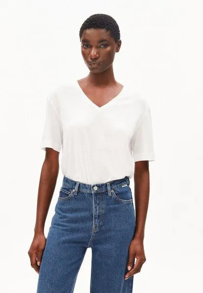 ARMEDANGELS ARMEDANGELS V-NECK Damen T-Shirt aus TENCEL Lyocell Mix, White, – Produktbild 1 von 4