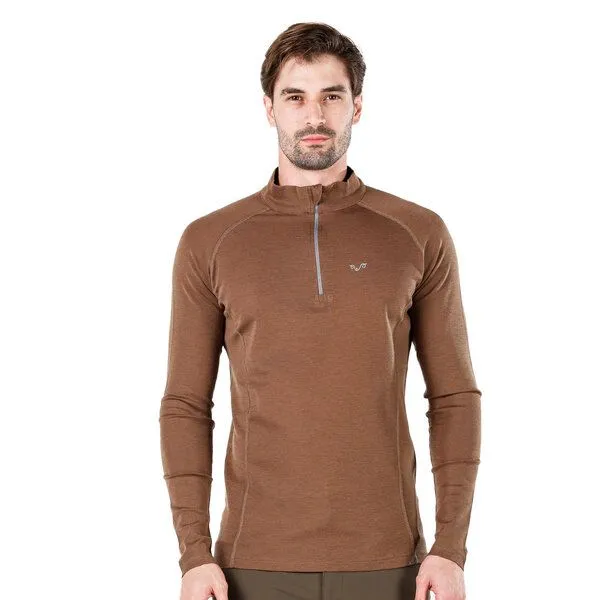 Woolona Woolona Langarmshirt - ASTRO - 100% Merinowolle (Zip), Braun, – Produktbild 1 von 2