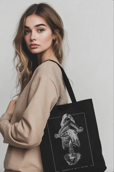 Bio-Baumwolltasche bedruckt - Skelett - Fairtrade - schwarz // ShellyCreates – Produktbild 4 von 4