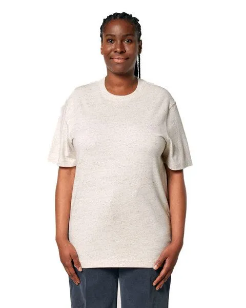 YTWOO YTWOO Nachhaltiges schweres Unisex T-Shirt, Beige meliert, – Produktbild 3 von 4