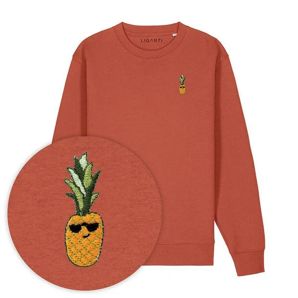 LIGARTI Bestickter Pullover – Ananas – LIGARTI Tiermanufaktur, Terracotta, – Produktbild 1 von 3