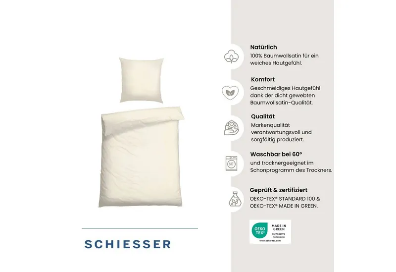 Schiesser Schiesser Bettwäsche Ella seidenmattes Bettwäscheset aus feinstem Baumwollsatin, Satin, 2 teilig, OEKO-TEX® MADE IN GREEN, Beige, – Produktbild 4 von 7