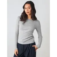 Honest Basics Honest Basics Damen Geripptes Langarmshirt aus Bio- und recycelter Baumwolle, Kiesel, – Produktbild 1 von 1
